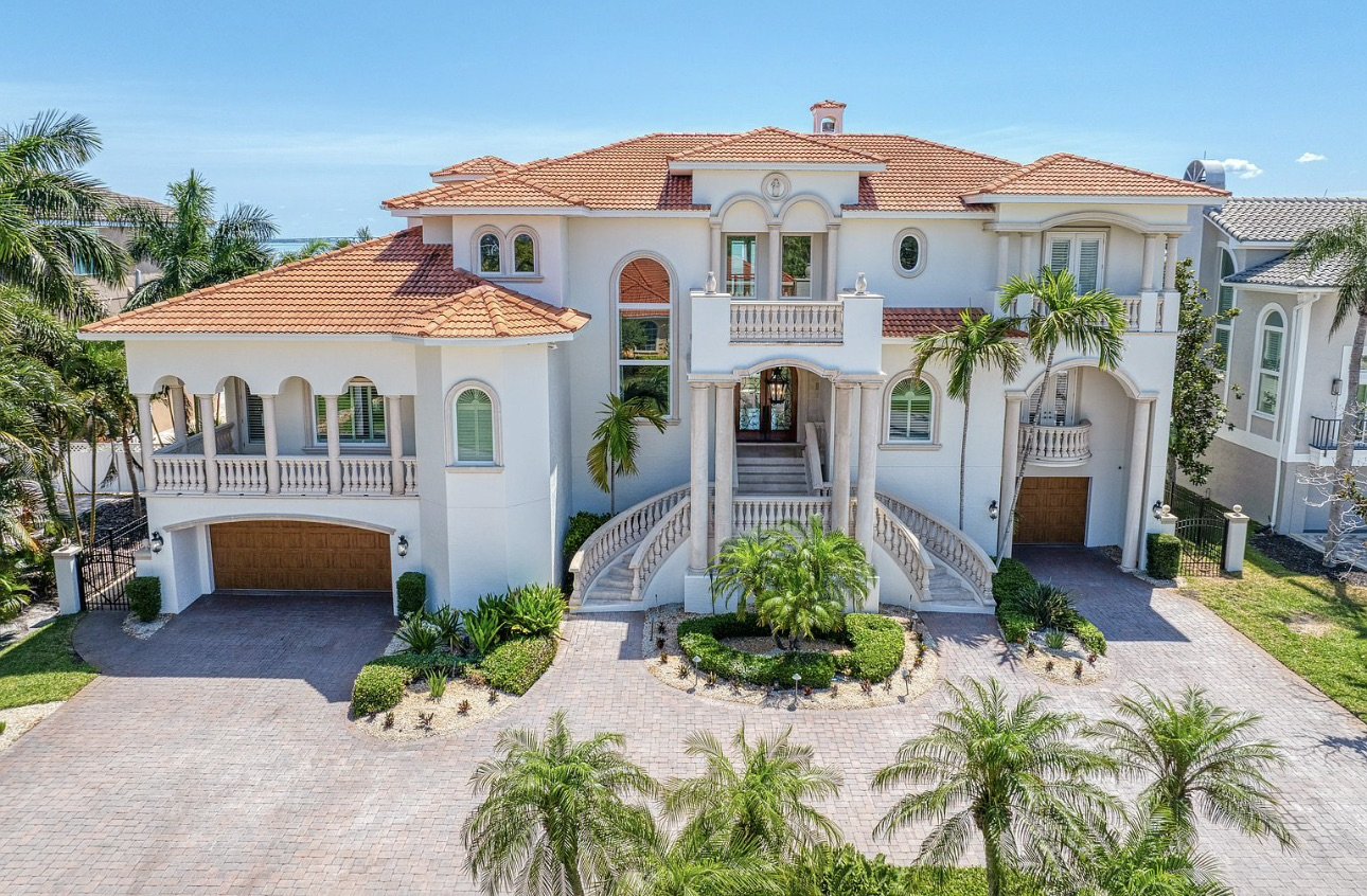 Coastal home exterior with columned entry